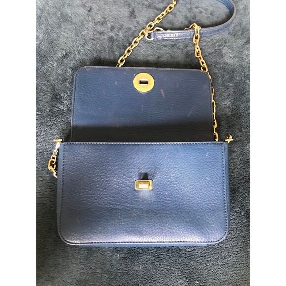 Tory Burch Blue Leather Robinson Chain Crossbody Bag wallet on chain - Picture 6 of 11